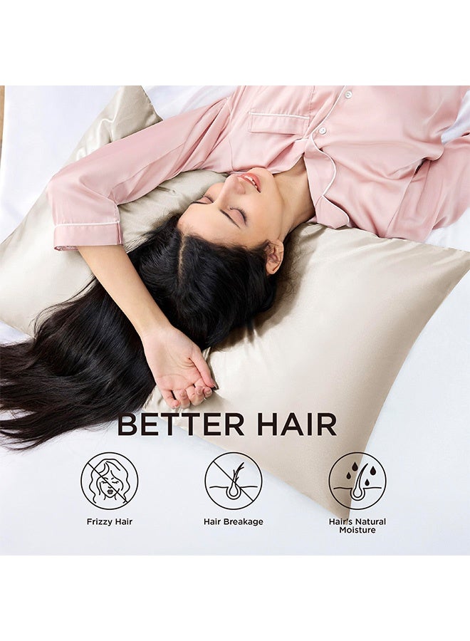 Peachjoy Satin Pillowcase for Hair - Beige Satin Pillow Cases Standard Size with Zipper 2 Pack, Similar to Silk Pillow Cases for Skin, Silky & Soft, Gifts for Women Men, 20*36 Inches (51*91cm) - Image 2