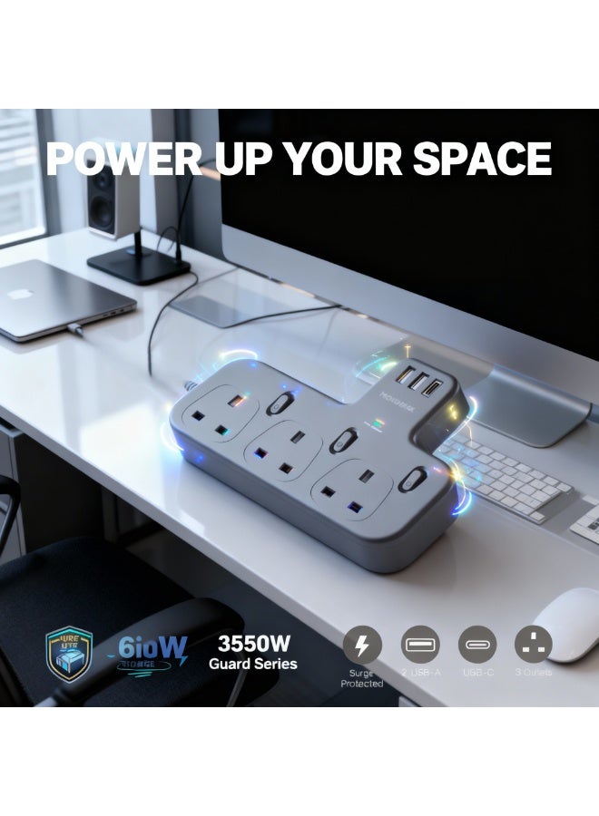 MOOG MAX 6-in-1 Power Extension Adapter with 20W PD USB-C, USB-A | 3 AC Outlets and Surge Protected Multi-Port Charger Hub - Image 1