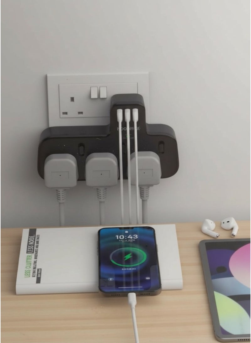 MOOG MAX 6-in-1 Power Extension Adapter with 20W PD USB-C, USB-A | 3 AC Outlets and Surge Protected Multi-Port Charger Hub - Image 2
