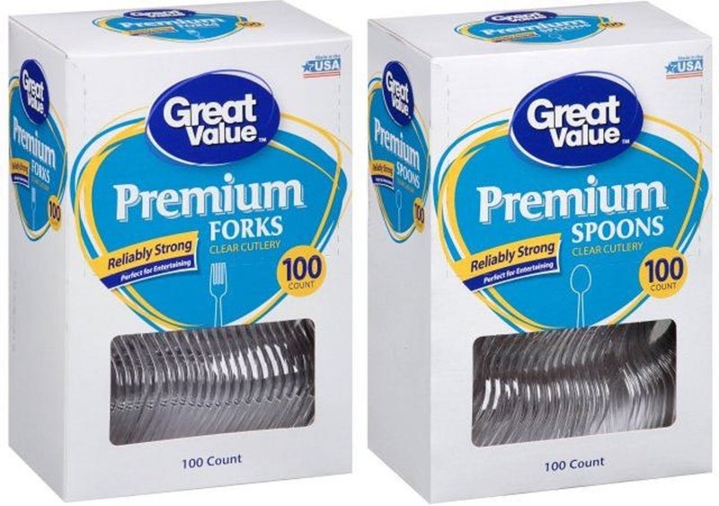 Great Value Great Value Party Premium Reliably Strong Plastic Flatware Set  Includes 100 Spoons  100 Forks 