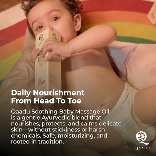 QAADU Soothing Baby Massage Oil 200ml Suitable from New Born to Teenagers | Massage Oil With Shea Butter, Turmeric, Grapeseed Oil | Soothing & Non-Sticky Oil for Nourishment | Mild Pleasant Fragrance - Image 2