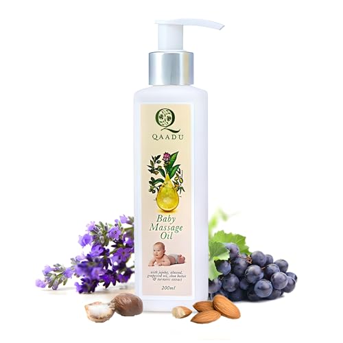 QAADU Soothing Baby Massage Oil 200ml Suitable from New Born to Teenagers | Massage Oil With Shea Butter, Turmeric, Grapeseed Oil | Soothing & Non-Sticky Oil for Nourishment | Mild Pleasant Fragrance - Image 1