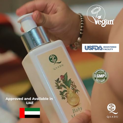 QAADU Soothing Baby Massage Oil 200ml Suitable from New Born to Teenagers | Massage Oil With Shea Butter, Turmeric, Grapeseed Oil | Soothing & Non-Sticky Oil for Nourishment | Mild Pleasant Fragrance - Image 5
