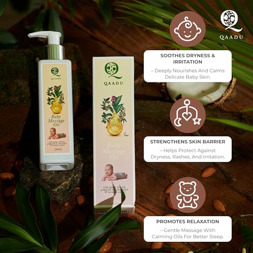 QAADU Soothing Baby Massage Oil 200ml Suitable from New Born to Teenagers | Massage Oil With Shea Butter, Turmeric, Grapeseed Oil | Soothing & Non-Sticky Oil for Nourishment | Mild Pleasant Fragrance - Image 4