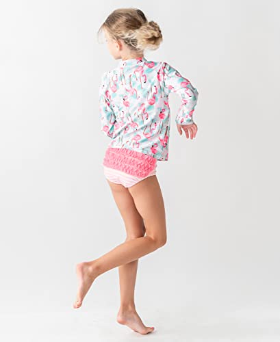RuffleButts Long Sleeve Zipper Rash Guard 2Piece Vibrant Flamingo 2T - Image 3