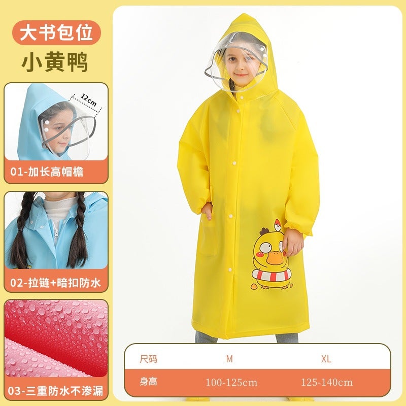Middle School Students Raincoat Childrens Special School Bag for Boys and Girls Et02 yellow duck [double brim + pop-up book bag position] 