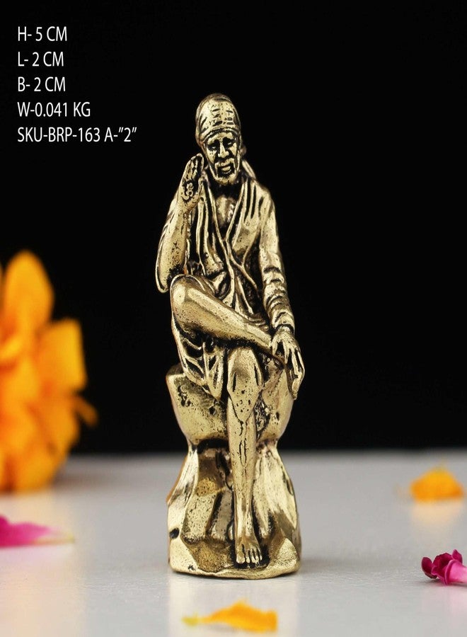 INDICAST Brass 2" Sai Baba Statue | Symbol of Faith and Blessings | Sai Baba Murti Hindu God Idol Figurine Perfect for Decoration Puja & Gifting Purpose Sculpture (Weight- 40gm) - Image 2