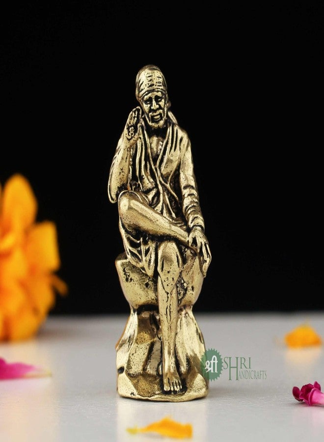 INDICAST Brass 2" Sai Baba Statue | Symbol of Faith and Blessings | Sai Baba Murti Hindu God Idol Figurine Perfect for Decoration Puja & Gifting Purpose Sculpture (Weight- 40gm) - Image 3