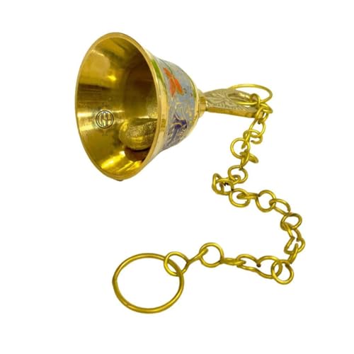 DSH Pure Brass Hanging Bell with Chain for Temple Mandir Door Home Decorative Ringing Bell (Sky Blue),Gold(HANGBL-02 -SKYB) - Image 5