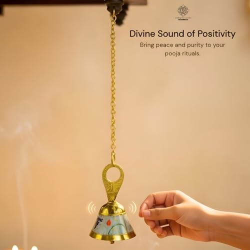 DSH Pure Brass Hanging Bell with Chain for Temple Mandir Door Home Decorative Ringing Bell (Sky Blue),Gold(HANGBL-02 -SKYB) - Image 4