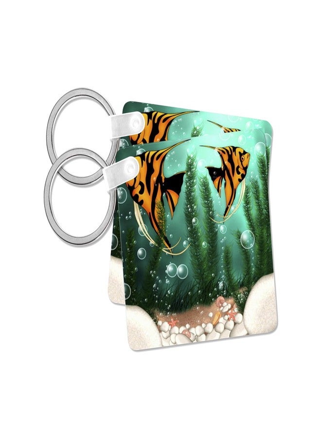 3dRose, 2 Cute Fish With Bubbles In Aquarium, set of 4 Key Chains - Image 1