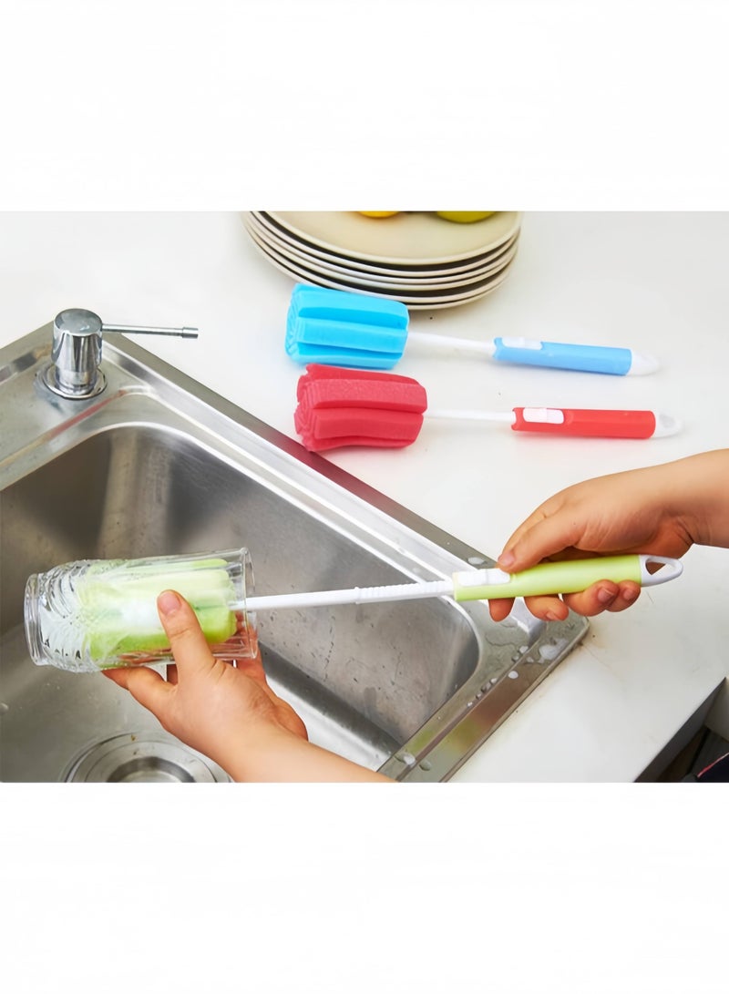 3PCS Dishwashing Foam Sponge Brush with Adjustable Long Handle Bottle Scrubber Cleaning Sponges Brushes Cleaner Soft for Baby Bottle Kitchen Clean Glasses Mugs Cups - Image 3