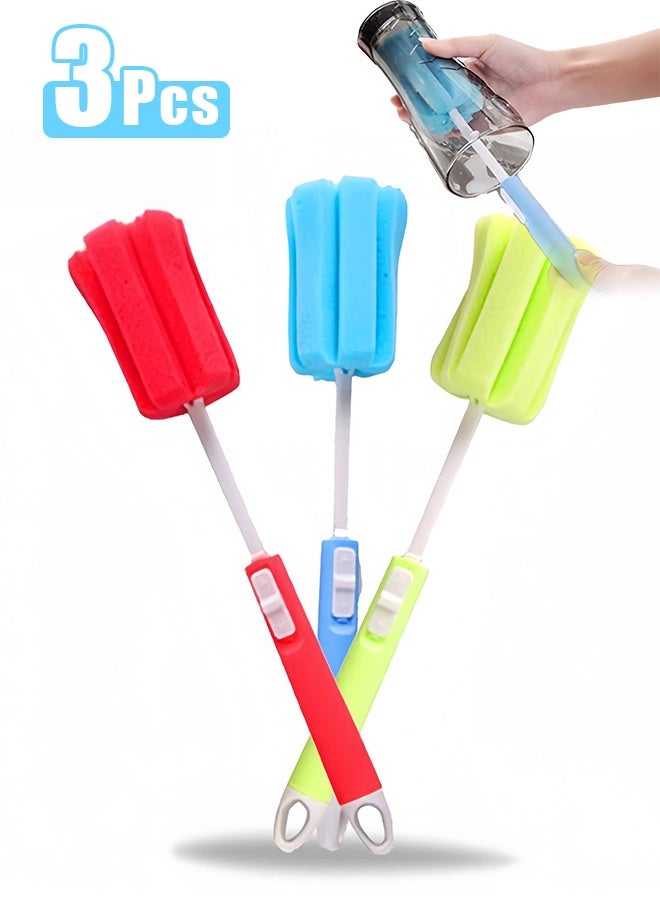 3PCS Dishwashing Foam Sponge Brush with Adjustable Long Handle Bottle Scrubber Cleaning Sponges Brushes Cleaner Soft for Baby Bottle Kitchen Clean Glasses Mugs Cups - Image 1