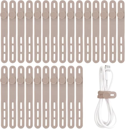 Oligei 25 Pcs Silicone Cable Ties, Cable Ties Reusable, High Elasticity Cord Wraps for Electrical Cords, Cord Organizer for Earphone, Phone Charger(Khaki) - Image 1