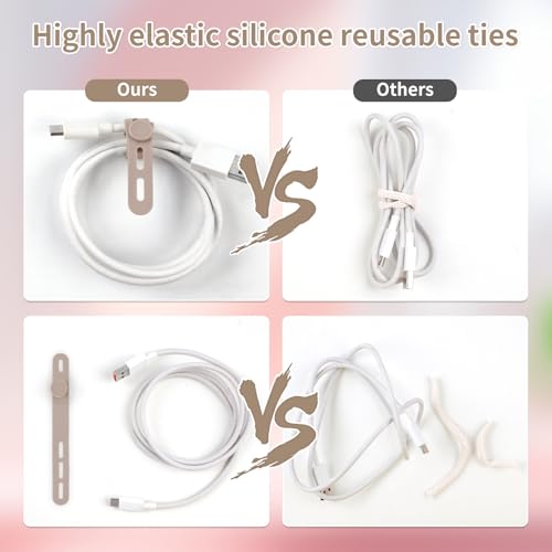 Oligei 25 Pcs Silicone Cable Ties, Cable Ties Reusable, High Elasticity Cord Wraps for Electrical Cords, Cord Organizer for Earphone, Phone Charger(Khaki) - Image 4