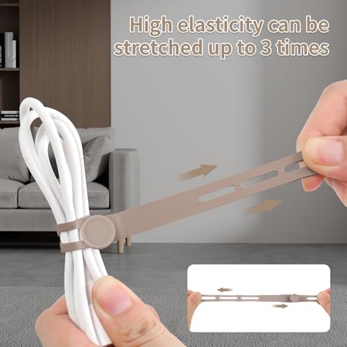 Oligei 25 Pcs Silicone Cable Ties, Cable Ties Reusable, High Elasticity Cord Wraps for Electrical Cords, Cord Organizer for Earphone, Phone Charger(Khaki) - Image 3