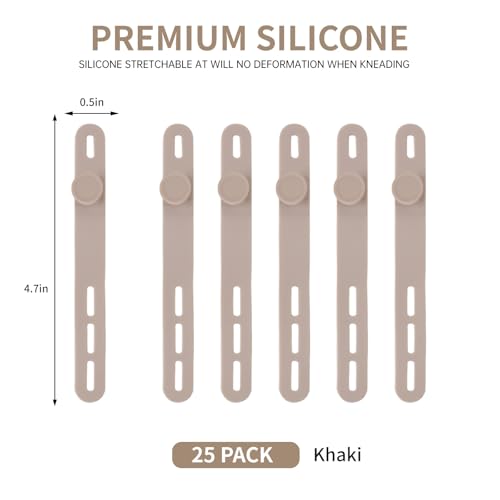 Oligei 25 Pcs Silicone Cable Ties, Cable Ties Reusable, High Elasticity Cord Wraps for Electrical Cords, Cord Organizer for Earphone, Phone Charger(Khaki) - Image 2