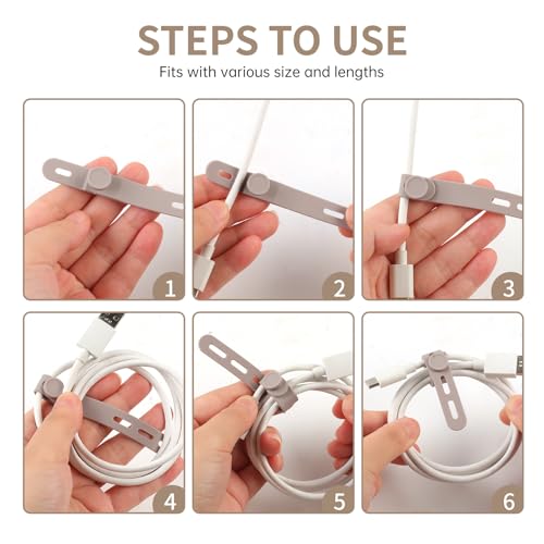Oligei 25 Pcs Silicone Cable Ties, Cable Ties Reusable, High Elasticity Cord Wraps for Electrical Cords, Cord Organizer for Earphone, Phone Charger(Khaki) - Image 5