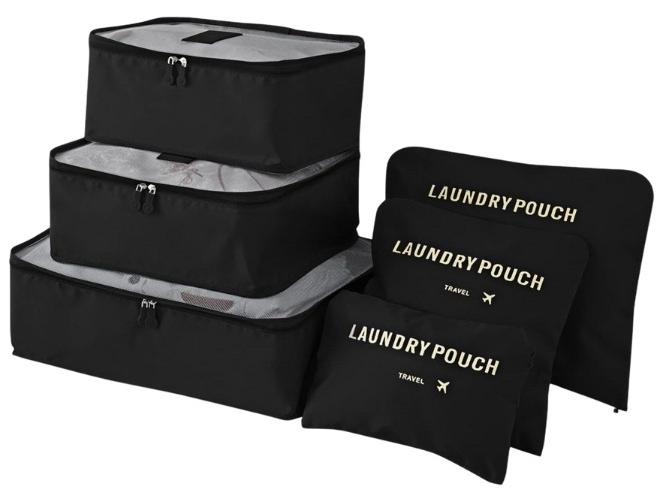 6 Piece Travel Organizer Bag Set - Black