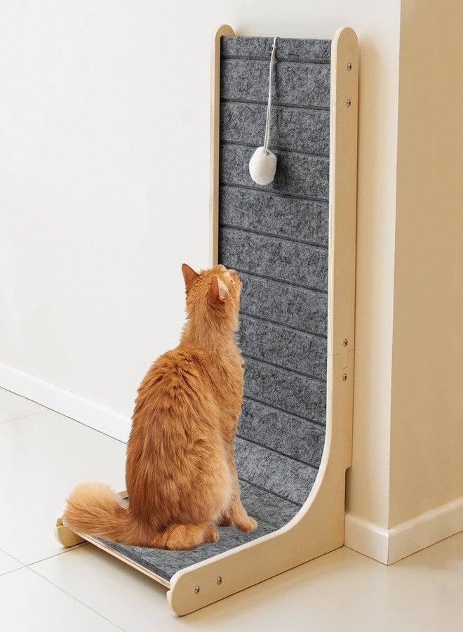 PETKARAY Felt Cat Scratcher, Vertical Cat Scratching Carpet, Scratch Resistant Couch Felt Scratcher, Slot-Free Scratch Pad with Toy Ball, Dark Grey - Image 1