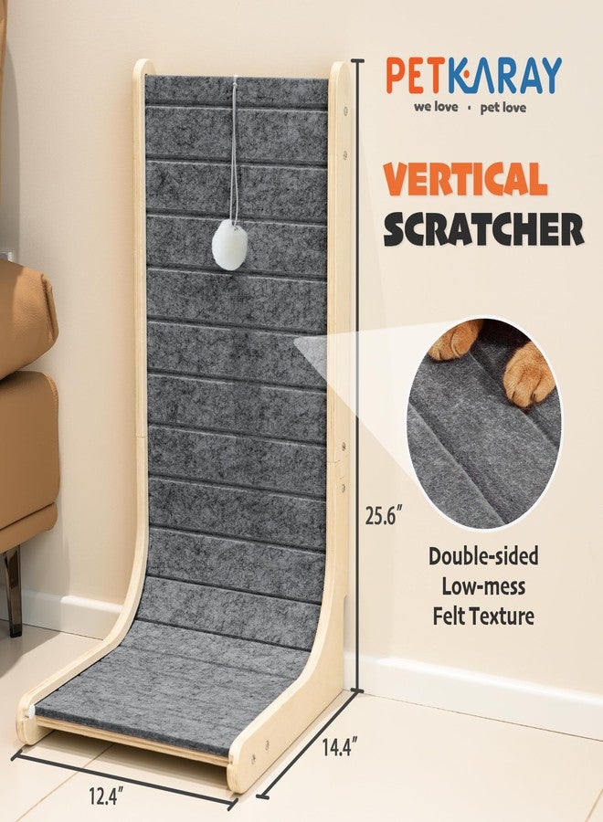 PETKARAY Felt Cat Scratcher, Vertical Cat Scratching Carpet, Scratch Resistant Couch Felt Scratcher, Slot-Free Scratch Pad with Toy Ball, Dark Grey - Image 2