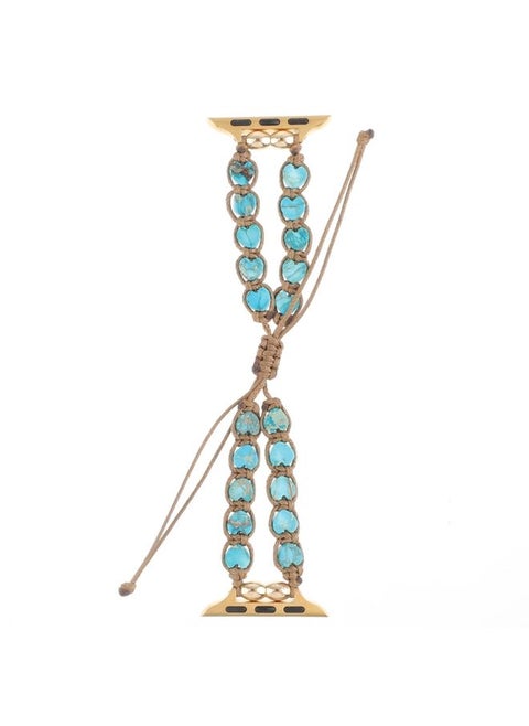 Replacement Strap For Apple Watch Series 6 40mm Heart Stones Drawstring Chain Watch Band Blue