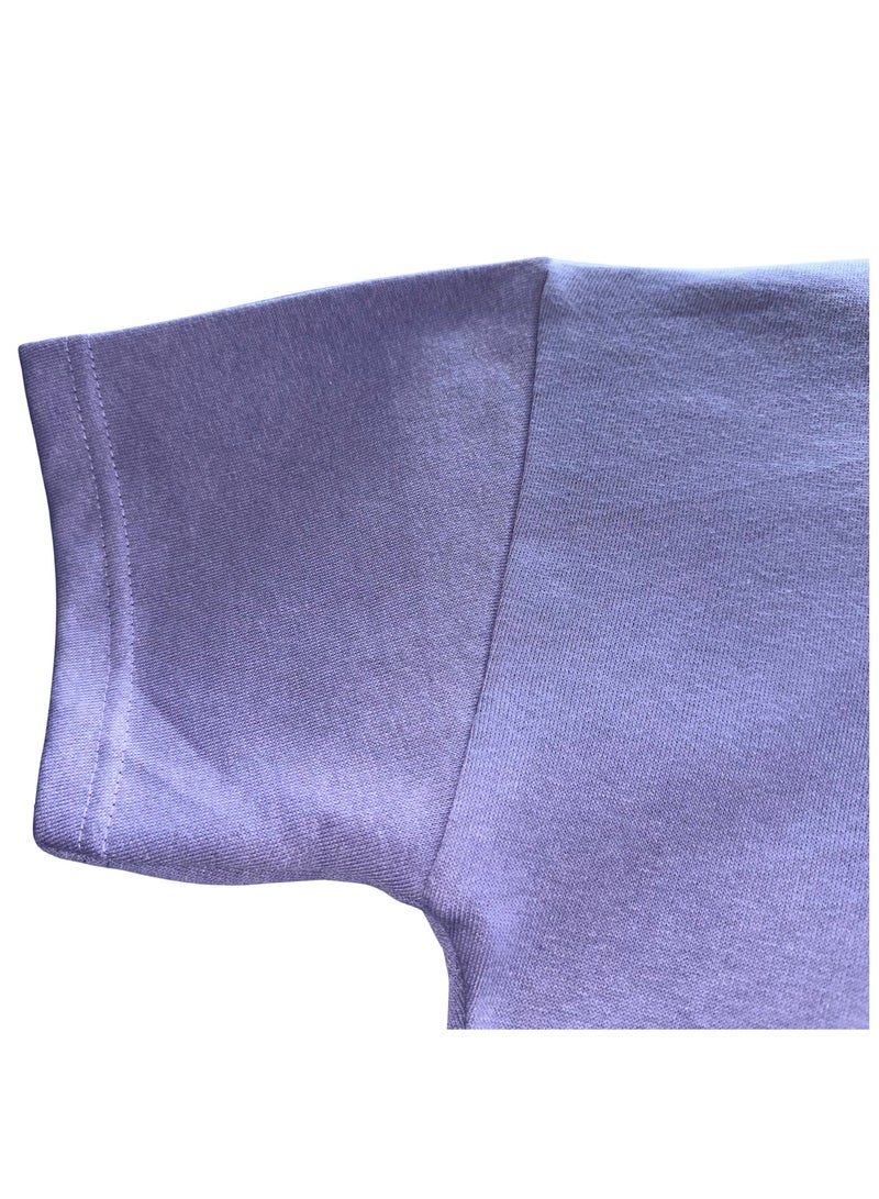 طقم ملابس بناتي مريح من القطن - تيشيرت وبنطال بنفسجي - للأعمار 2 إلى 12 سنة - Image 2