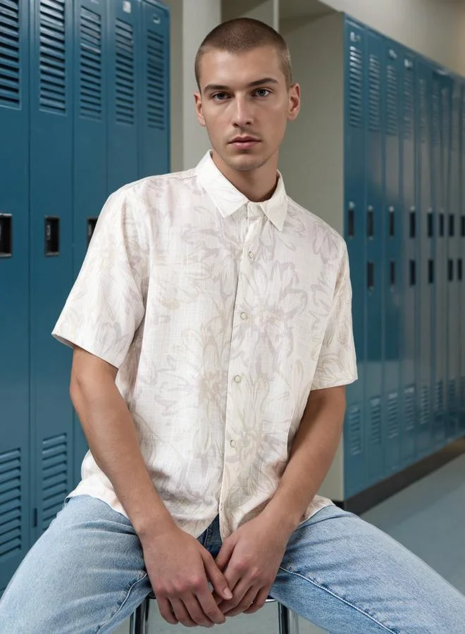 Lee Cooper Lee Cooper Regular Fit Floral Print Slub Shirt