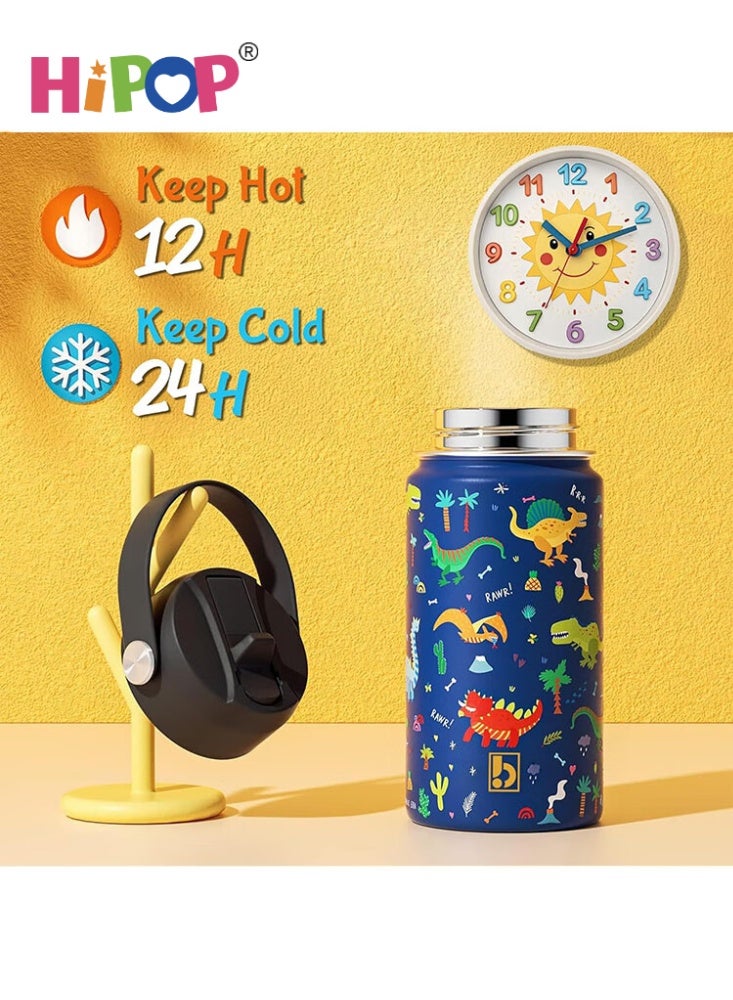 HIPOP Kids Water Bottle 360ml Stainless Steel Hydro Flask Double Wall Insulated Thermos Bottle with Straw Lid BPA Free Cup Hot Cold Sports Toddler School Boys Girls  (DINOSAUR, 360ML) - Image 3