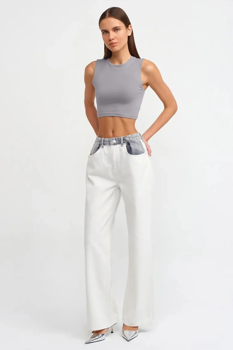 Dilvin Slate Grey DILVIN Sleeveless Crop Top In Cotton Jersey for Women | Best Price UAE