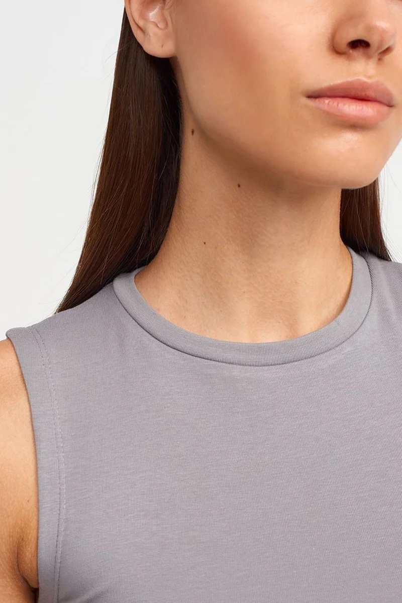 Dilvin Slate Grey DILVIN Sleeveless Crop Top In Cotton Jersey for Women | Best Price UAE