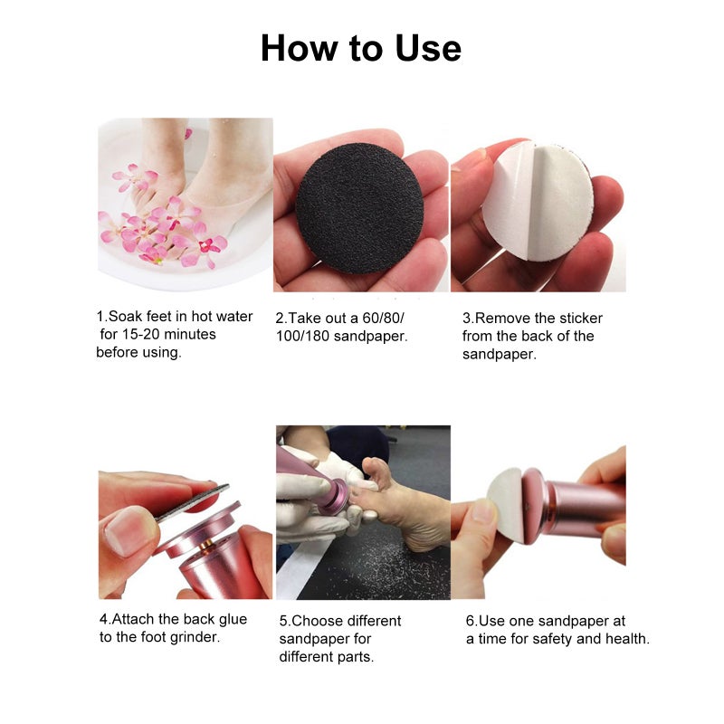 1 Set Of 60PCS Replacement Sandpaper Discs Pad Sanding Paper For Electric Foot File Callus Hard Dead Skin Remover Foot Rasp Grinding Tool Pedicure Tool - Image 5