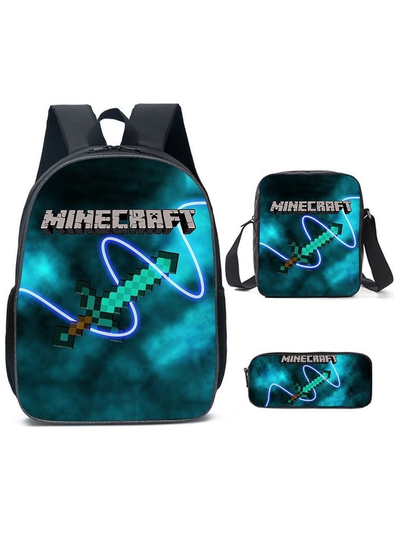 MINECRAFT Digital Printing Large Capacity Backpack Three piece Set Lunch Bag Pen Bag Polyester Comfortable Load Reducing Backpack for Students and Children Unisex  - Image 1