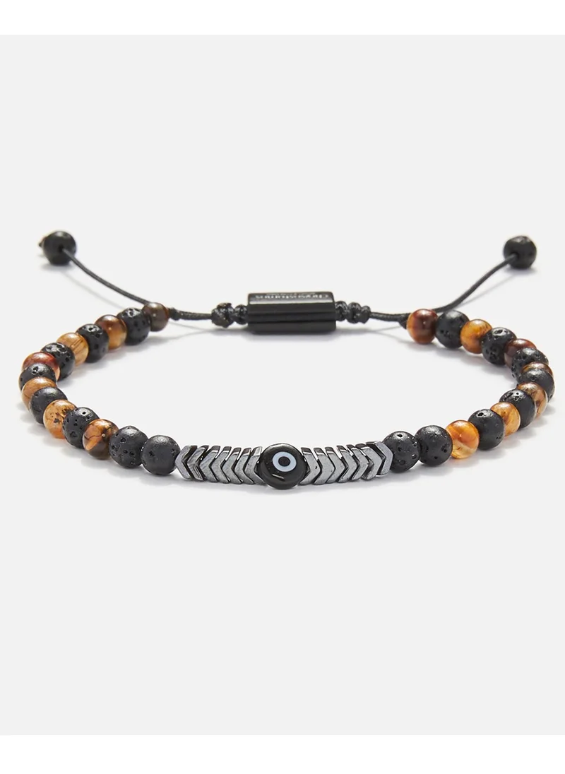 CHRYSOSTOMOS Handmade Adjustable Beaded Bracelet for Men with Natural Brown Tiger Eye Mineral Stones