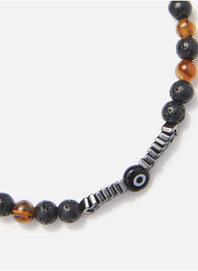 كريسوستوموس Handmade Adjustable Beaded Bracelet for Men with Natural Brown Tiger Eye Mineral Stones