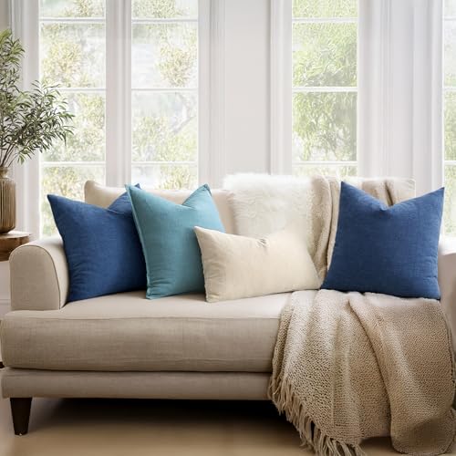 MIULEE Navy Blue Couch Pillow Covers 18x18 Inch, Set of 2 Soft Chenille Decorative Square Summer Throw Pillow Covers Farmhouse for Sofa Living Room Bed - Image 3