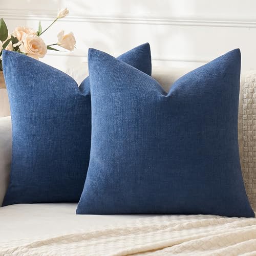 MIULEE Navy Blue Couch Pillow Covers 18x18 Inch, Set of 2 Soft Chenille Decorative Square Summer Throw Pillow Covers Farmhouse for Sofa Living Room Bed - Image 1