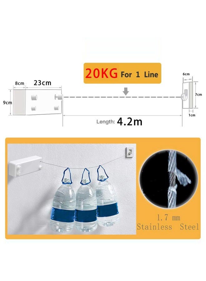 JOOM Retractable Clothesline Indoor Double Clothes Lines retracting | Heavy Duty for Drying Laundry line Outdoor|Wall Mounted 13.8Feet Double line (Drill) (Whtie T) - Image 4