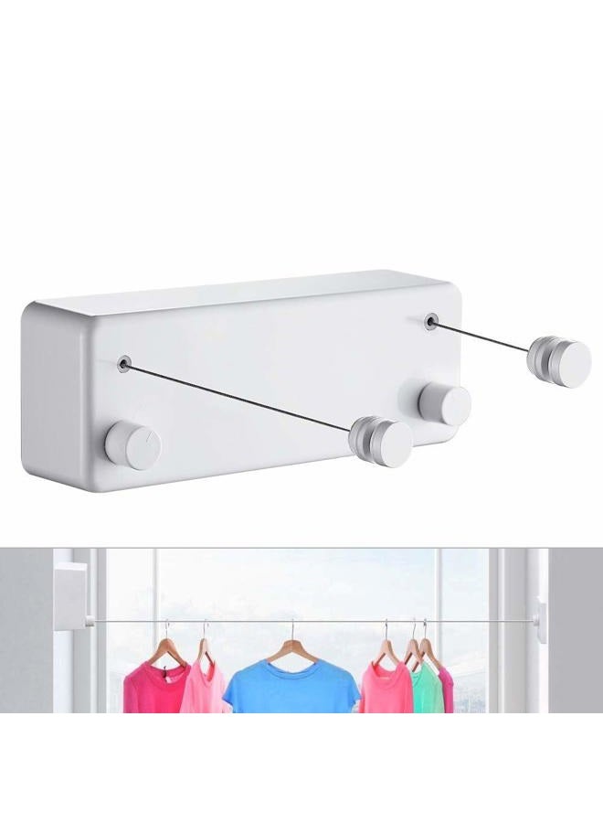 JOOM Retractable Clothesline Indoor Double Clothes Lines retracting | Heavy Duty for Drying Laundry line Outdoor|Wall Mounted 13.8Feet Double line (Drill) (Whtie T) - Image 1