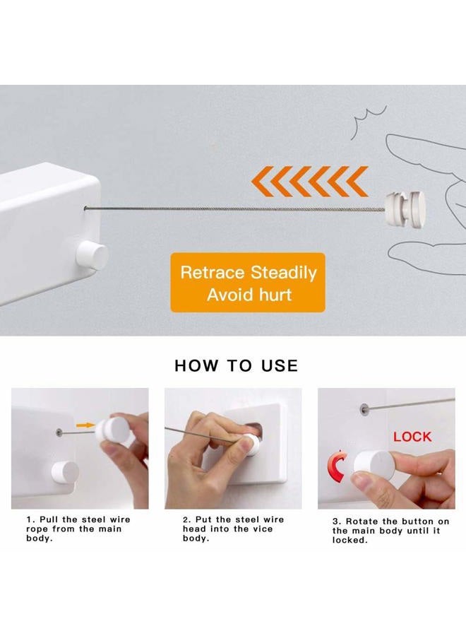 JOOM Retractable Clothesline Indoor Double Clothes Lines retracting | Heavy Duty for Drying Laundry line Outdoor|Wall Mounted 13.8Feet Double line (Drill) (Whtie T) - Image 3