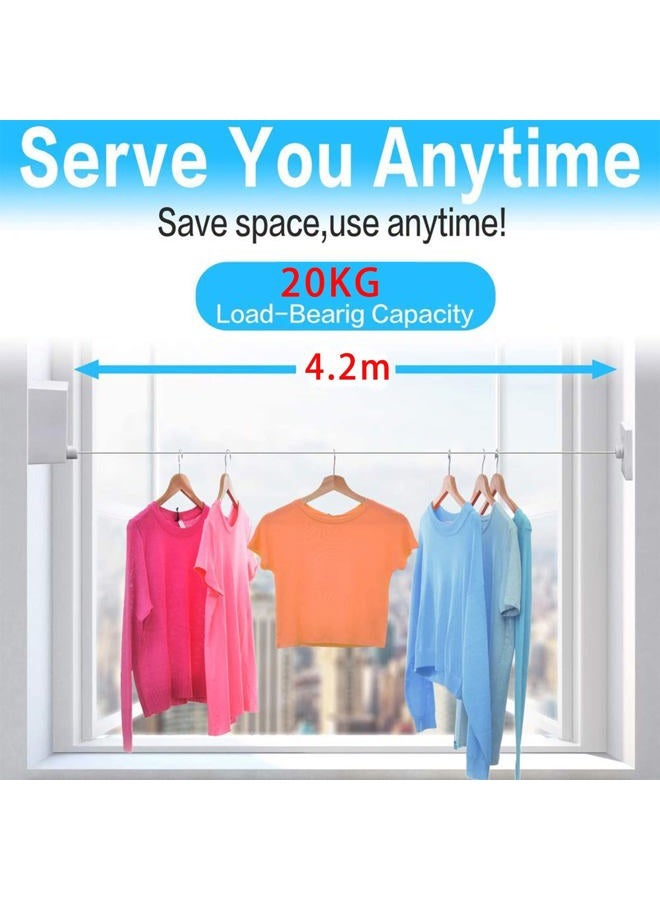 JOOM Retractable Clothesline Indoor Double Clothes Lines retracting | Heavy Duty for Drying Laundry line Outdoor|Wall Mounted 13.8Feet Double line (Drill) (Whtie T) - Image 2