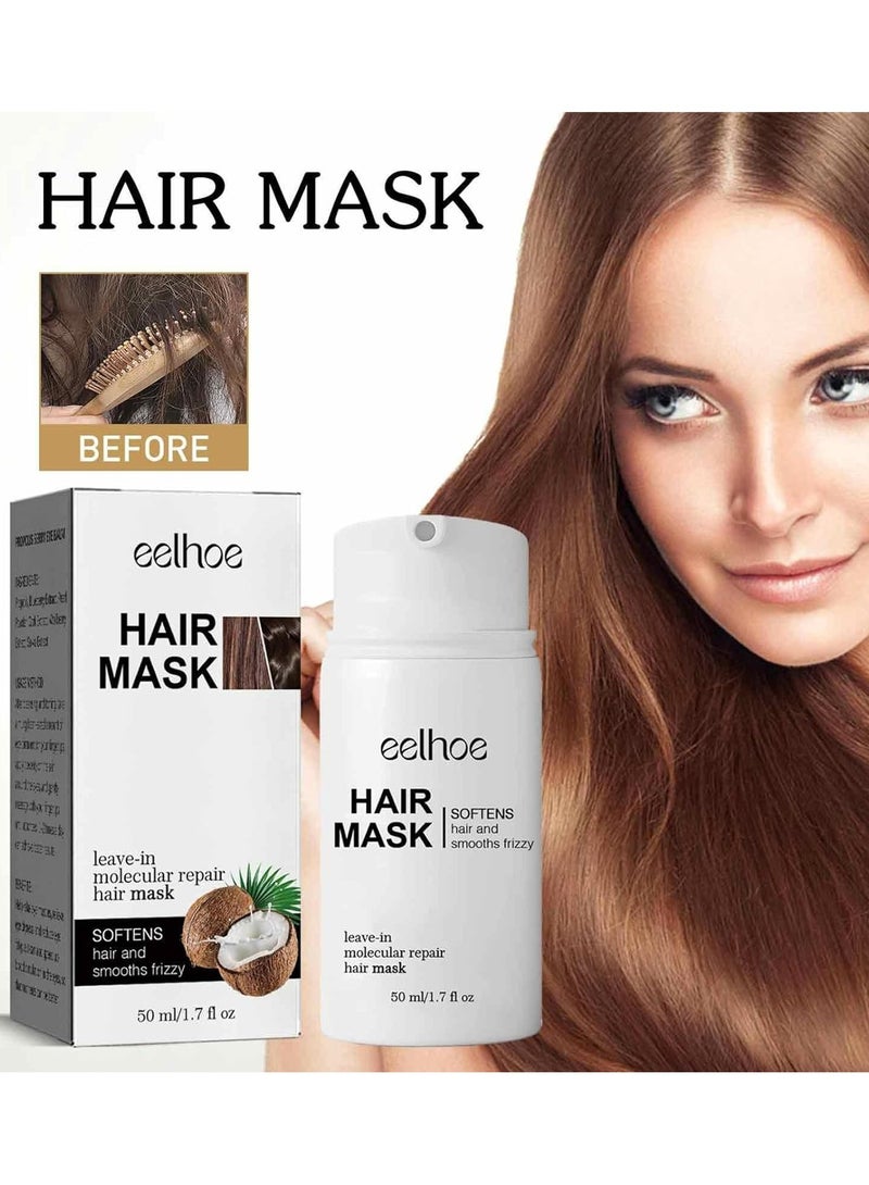 EELHOE Coconut mask 50 ml, suitable for dry and lifeless hair, improves moisture, repairs damage caused by dyeing and bending, leaves hair soft, smooth and shiny, and promotes hair growth. - Image 3