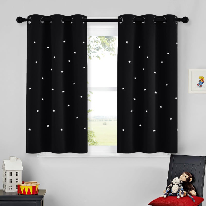NICETOWN NICETOWN Star Laser Cut Blackout Grommet Top Window Curtains for Kids Bedroom or Nursery  Kids Curtains for Baby Nursery  Short Window Covering for Loft Bathroom  1PC  34 in x 63 in  Black - Image 4