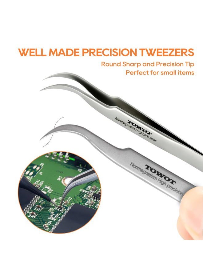 TOWOT Precision Tweezers, Stainless Steel Pointed Tweezers for Craft, Electronics, Soldering, Experimental Work, Jewelry-Making, Non-Magnetic Industrial Tweezers - Image 3