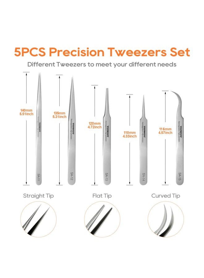 TOWOT Precision Tweezers, Stainless Steel Pointed Tweezers for Craft, Electronics, Soldering, Experimental Work, Jewelry-Making, Non-Magnetic Industrial Tweezers - Image 4