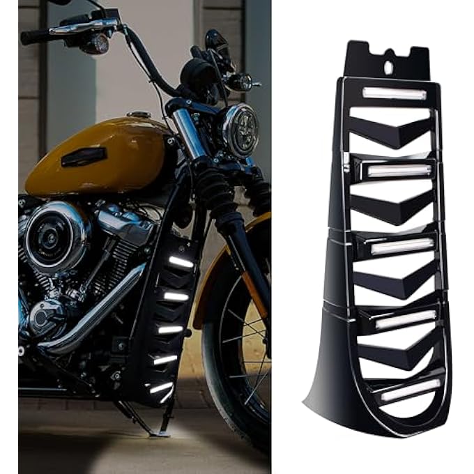 KAKABAS Black Chin Fairing Spoiler with LED Lights Compatible with Harley Softail Breakout Street Bob Fat Bob 2018-2022,Front Lower Radiator Protection Cover Assembly - Image 1