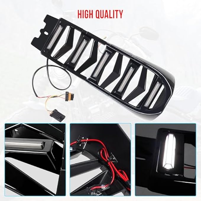 KAKABAS Black Chin Fairing Spoiler with LED Lights Compatible with Harley Softail Breakout Street Bob Fat Bob 2018-2022,Front Lower Radiator Protection Cover Assembly - Image 3