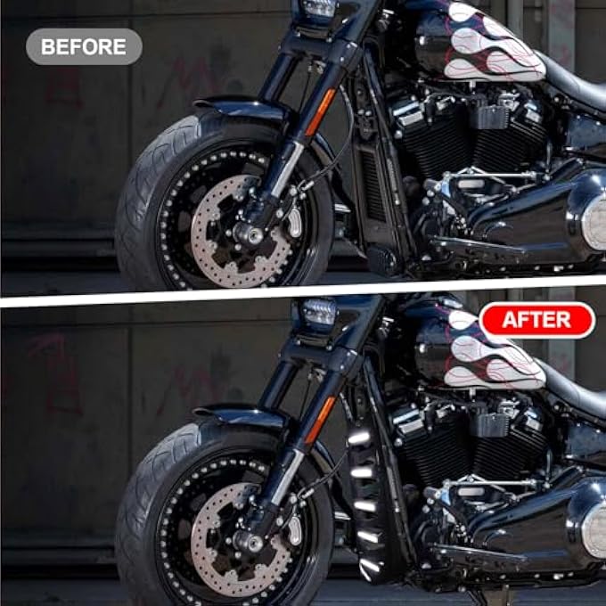 KAKABAS Black Chin Fairing Spoiler with LED Lights Compatible with Harley Softail Breakout Street Bob Fat Bob 2018-2022,Front Lower Radiator Protection Cover Assembly - Image 2