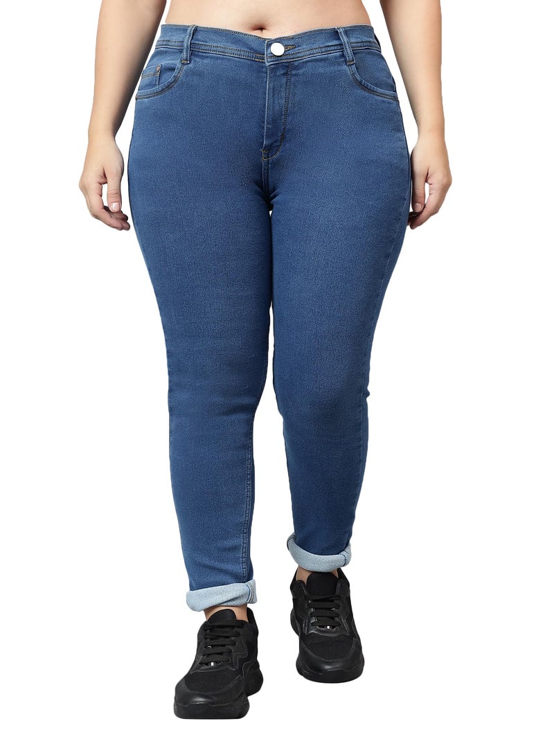 Nifty Women's Denim Stretchable High Waist Plus Size Jeans (NFTYPLS_1393_BTA_38_Medium Blue_38) - Image 1