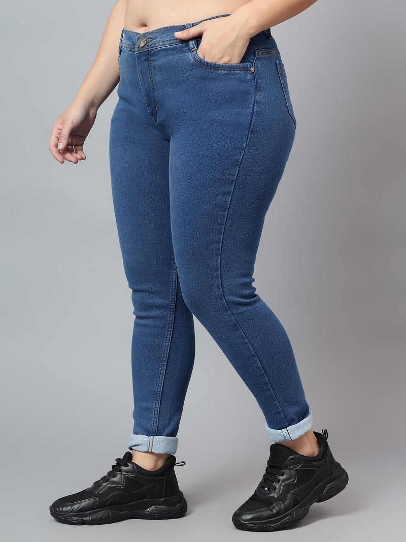 Nifty Women's Denim Stretchable High Waist Plus Size Jeans (NFTYPLS_1393_BTA_38_Medium Blue_38) - Image 2